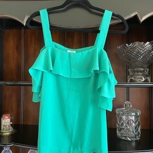 NWT j crew ruffled off shoulder poly green blouse Size 6